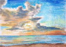 Palanga. Mer. Nuages ​​au coucher du soleil, 2021, pastel sec sur papier - ARTEC